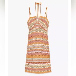 Zara Orange and Pink Crochet Mini Dress